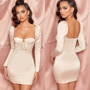 Oh Polly Extraordinary Puff Sleeve Bustier Bodycon Dress